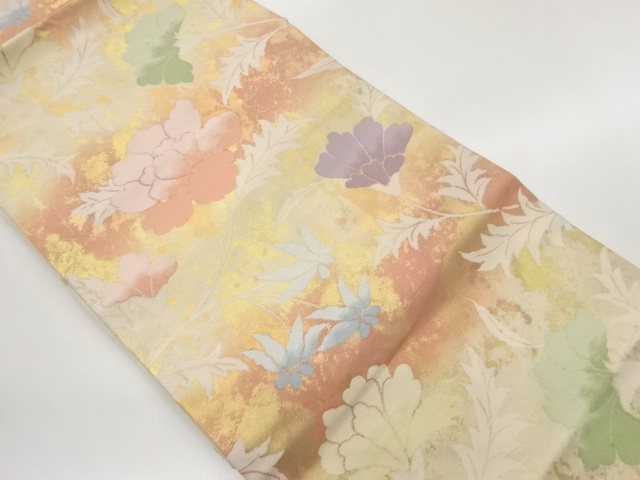 JAPANESE KIMONO / NAGOYA OBI / HIKIHAKU / WOVEN LEAF & FLOWER 